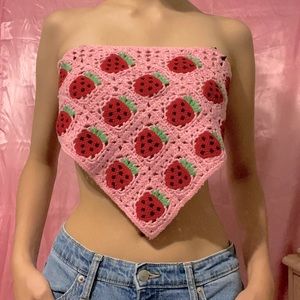 Y2K Strapless Bandanna-Like Knitted Backless Top